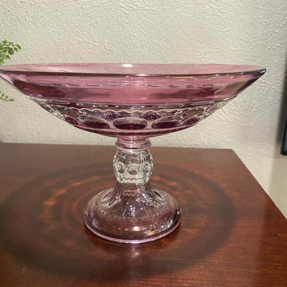 Vintage, Kings Crown Tiffin Franciscan Glass, Cranberry Flash Compote